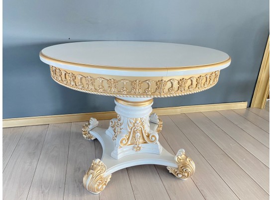 Стол круглый раскладной Изабелла 110(140) (белый, патина золото)