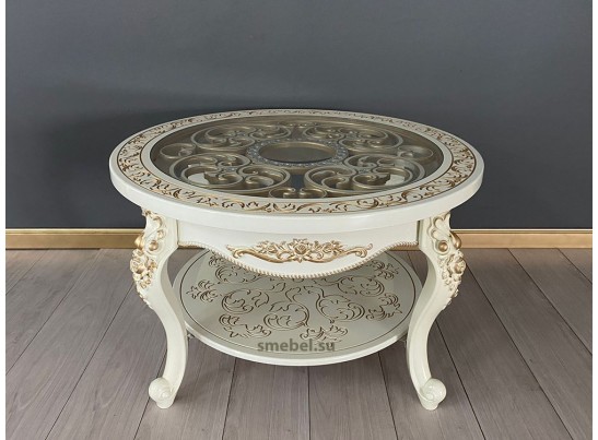 Стол журнальный круглый Жасмин (слоновая кость, патина золото)