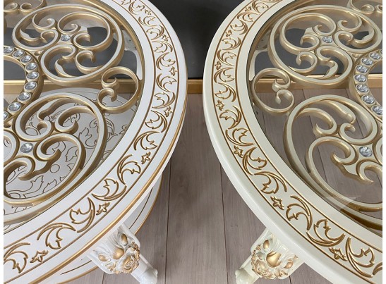 Стол журнальный круглый Жасмин (слоновая кость, патина золото)