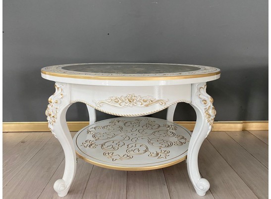 Стол журнальный круглый Жасмин (белый, патина золото)