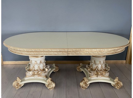 Стол овальный раскладной Версаль (слоновая кость, патина золото)