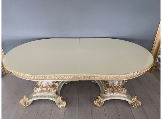 Стол овальный раскладной Версаль (слоновая кость, патина золото)
