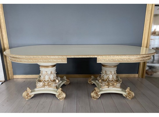 Стол овальный раскладной Версаль (слоновая кость, патина золото)