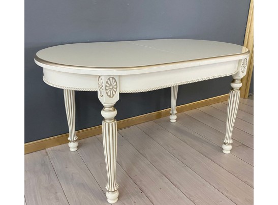 Стол овальный раскладной Азалия (слоновая кость, патина шампань)