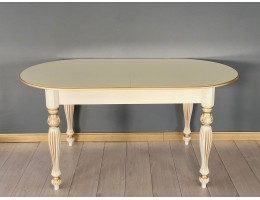 Стол овальный раскладной Венеция (слоновая кость, патина золото)