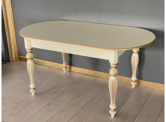 Стол овальный раскладной Венеция (слоновая кость, патина золото)