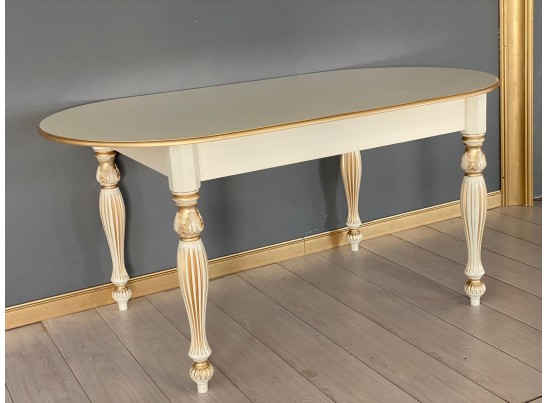 Стол овальный раскладной Венеция (слоновая кость, патина золото)