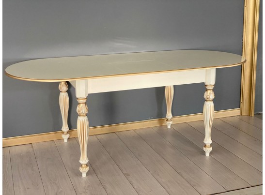 Стол овальный раскладной Венеция (слоновая кость, патина золото)