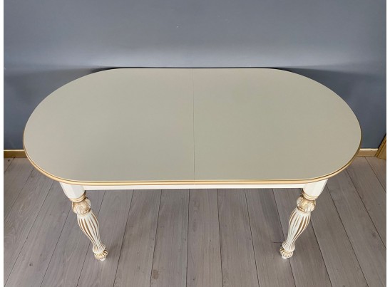 Стол овальный раскладной Венеция (слоновая кость, патина золото)