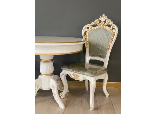 Стол круглый раскладной Верона (белый, патина золото) шпон