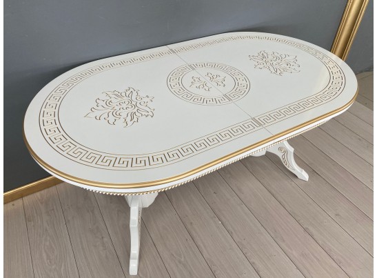 Стол овальный раскладной Милан (белый, патина, золото)