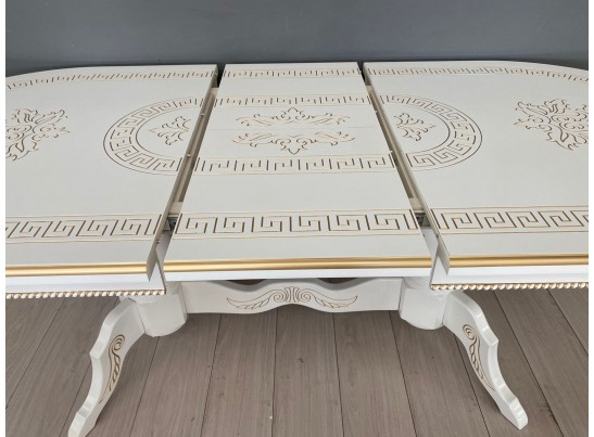 Стол овальный раскладной Милан (белый, патина, золото)