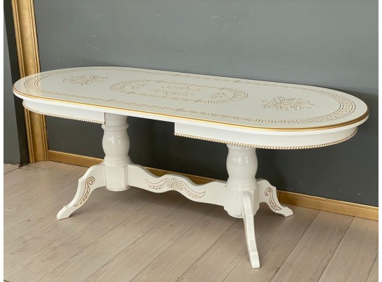 Стол овальный раскладной Милан (белый, патина, золото)