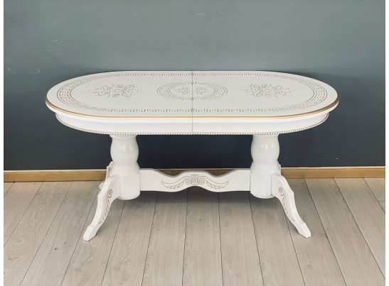 Стол овальный раскладной Милан (белый, патина, золото)