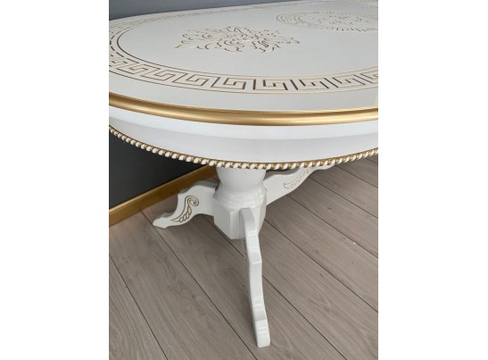 Стол овальный раскладной Милан (белый, патина, золото)