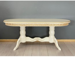 Стол овальный раскладной Верона с молдингом (слоновая кость, золото, шпон)