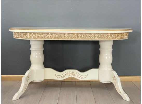 Стол овальный раскладной Верона с молдингом (слоновая кость, золото, шпон)