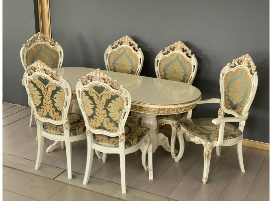 Стол овальный раскладной Верона с молдингом (слоновая кость, золото, шпон)