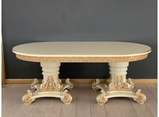 Стол овальный Изабелла (слоновая кость, патина золото)