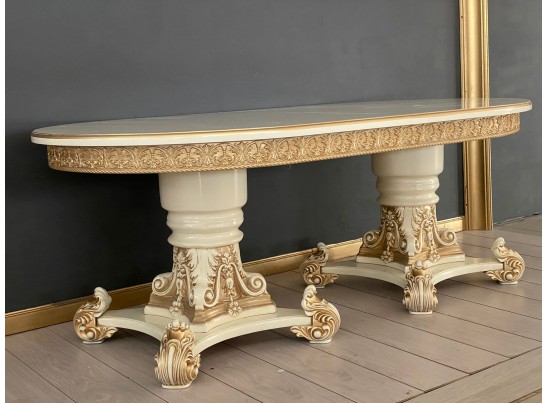 Стол овальный Изабелла (слоновая кость, патина золото)