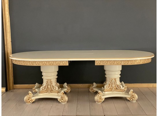 Стол овальный Изабелла (слоновая кость, патина золото)