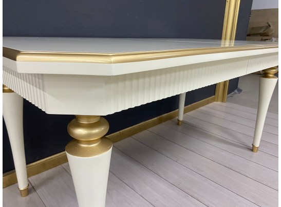 Стол прямоугольный раскладной Грация (слоновая кость, патина золото)