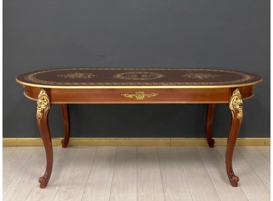 Стол овальный раскладной Милан на 4х ножках (орех, патина золото)