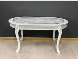 Стол овальный раскладной Розалия столешница под мрамор с молдингом (белый, патина серебро)