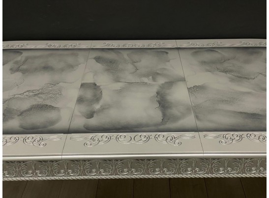 Стол овальный раскладной Розалия столешница под мрамор с молдингом (белый, патина серебро)