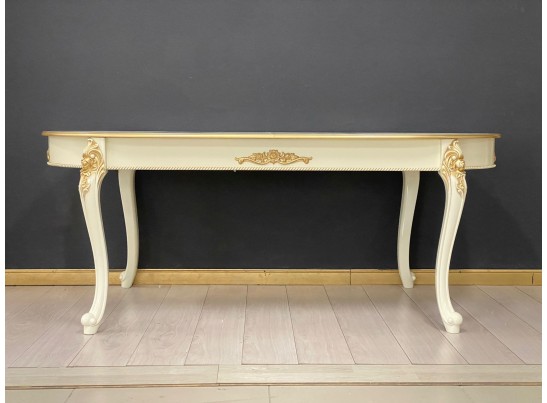 Стол овальный раскладной Розалия с узором (слоновая кость, патина золото)