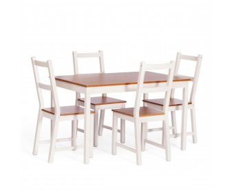 Комплект обеденный Соната/Sonata (стол+4стула) массив сосны, стол:120х75х75см стул:41х50х95см, антик/белый