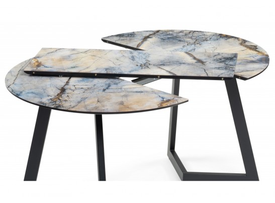 Стеклянный стол Алинг 100(140)х100х76 магеллан / черный