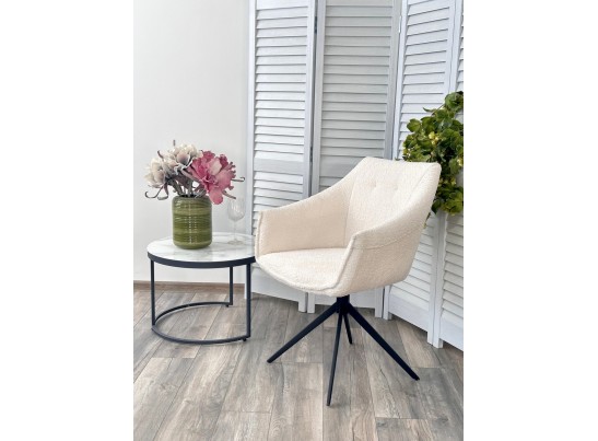 Стул КЛАУДС (CLOUDS) 360 град. поворот. Белый Wales 101, букле/ черный каркас / Товарный знак DISAUR в Кургане