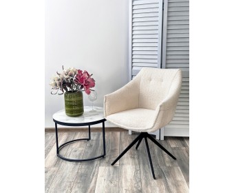 Стул КЛАУДС (CLOUDS) 360 град. поворот. Белый Wales 101, букле/ черный каркас / Товарный знак DISAUR