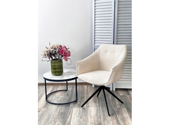 Стул КЛАУДС (CLOUDS) 360 град. поворот. Белый Wales 101, букле/ черный каркас / Товарный знак DISAUR в Кургане