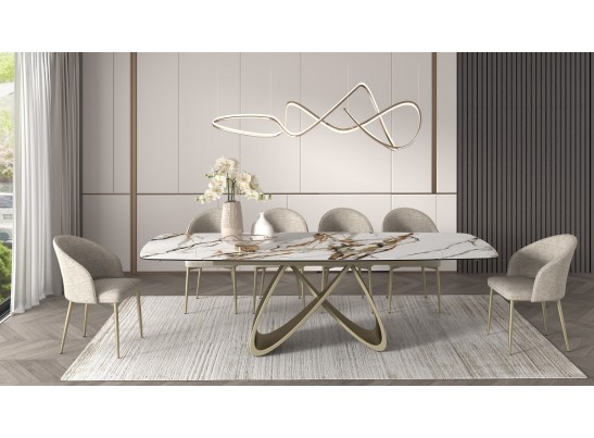 Стол PALACIO 180 KL-188 Контрастный мрамор матовый, итальянская керамика/ Шампань, ®DISAUR в Кургане
