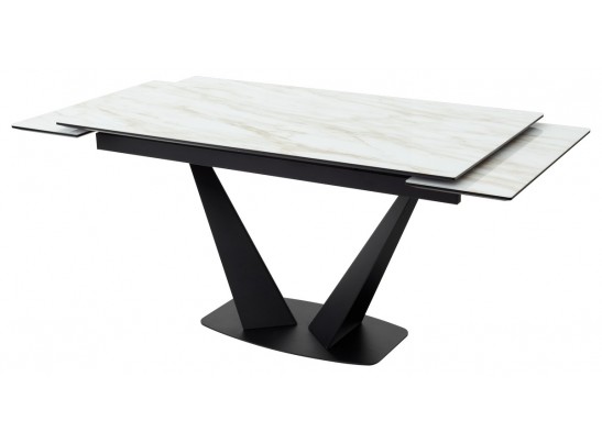 Стол Ниагара 160 Бежевый мрамор, стекло / черный каркас в Кургане
