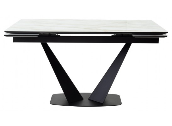 Стол Ниагара 160 Бежевый мрамор, стекло / черный каркас в Кургане