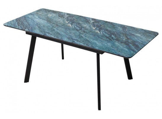 Стол АРУБА 140 АКВАМАРИН, стекло/ ЧЕРНЫЙ каркас в Кургане