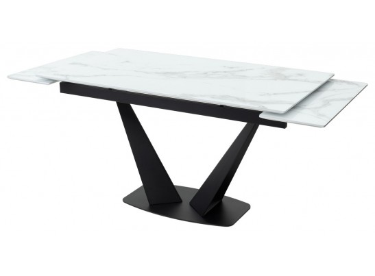 Стол Ниагара 160 Белый мрамор, стекло / черный каркас в Кургане