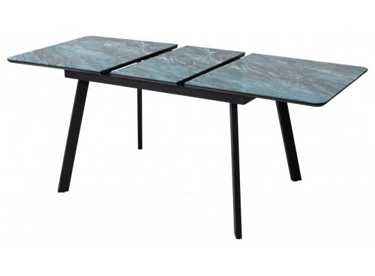 Стол АРУБА 140 АКВАМАРИН, стекло/ ЧЕРНЫЙ каркас в Кургане