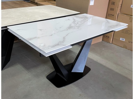 Стол Ниагара 160 Белый мрамор, стекло / черный каркас в Кургане
