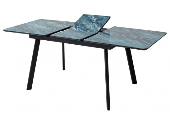 Стол АРУБА 140 АКВАМАРИН, стекло/ ЧЕРНЫЙ каркас в Кургане