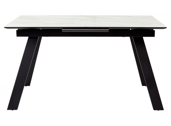 Стол Морис 140 Бежевый мрамор, Черная шагрень, стекло / черный каркас в Кургане