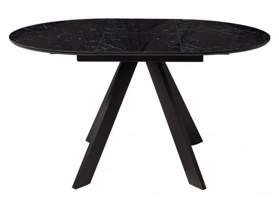 Стол БОНЖУР 100 ЧЕРНЫЙ МРАМОР, черная шагрень, стекло / ЧЕРНЫЙ каркас в Кургане