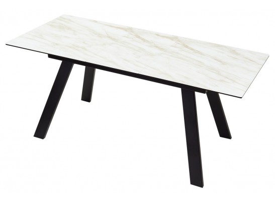 Стол Морис 140 Бежевый мрамор, Черная шагрень, стекло / черный каркас в Кургане