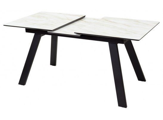 Стол Морис 140 Бежевый мрамор, Черная шагрень, стекло / черный каркас в Кургане