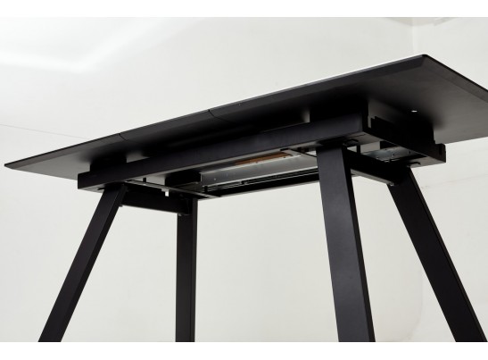 Стол Морис 140 Бежевый мрамор, Черная шагрень, стекло / черный каркас в Кургане