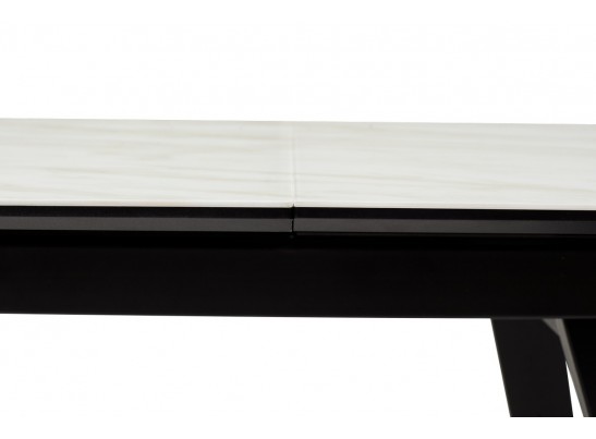 Стол Морис 140 Бежевый мрамор, Черная шагрень, стекло / черный каркас в Кургане