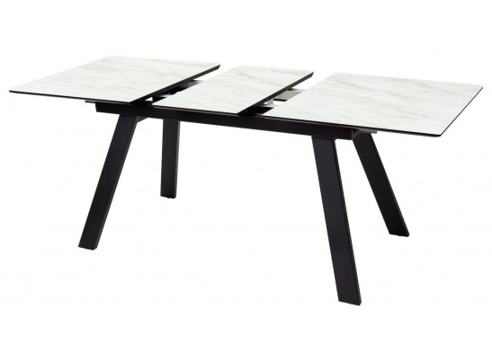 Стол Морис 140 Бежевый мрамор, Черная шагрень, стекло / черный каркас в Кургане